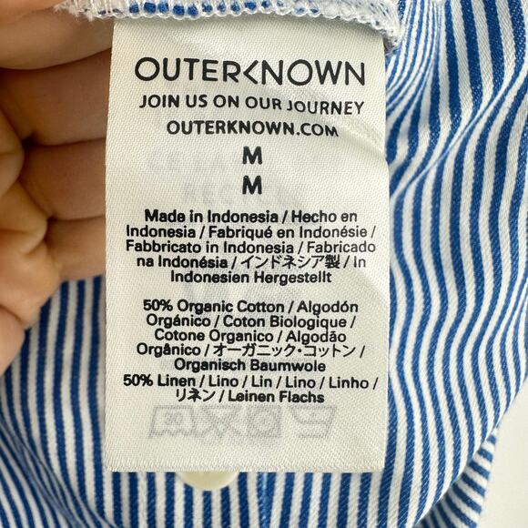 Outerknown Women's Medium S.E.A. Overall Jumpsuit Salt Blue Stripe Linen Blend - Picture 10 of 15